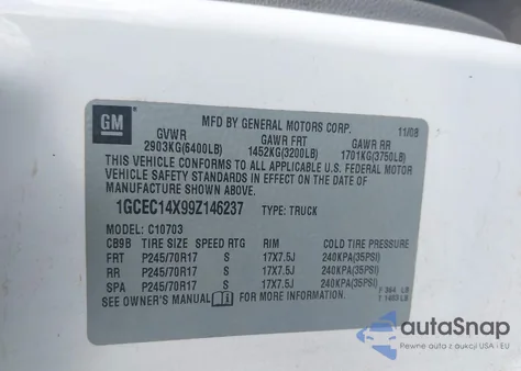 2009 Chevrolet Silverado 1500 Work Truck from USA, damaged, VIN 1GCEC14X99Z146237